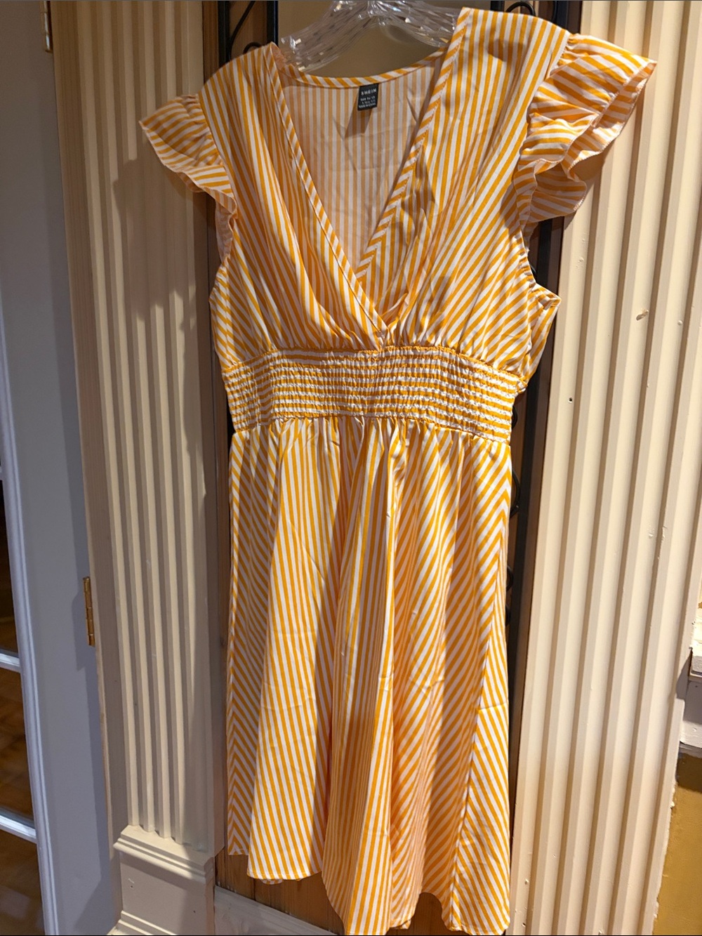 SHEIN Yellow and White Striped Midi Dress